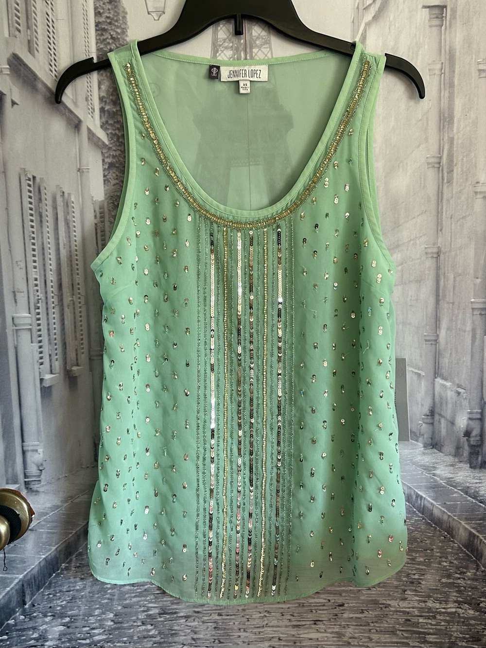Jennifer Lopez beaded mint green scoop Neck Tank